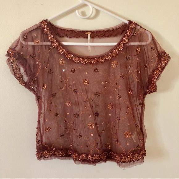 FREE PEOPLE mesh & sequin crop top - Picture 2 of 3